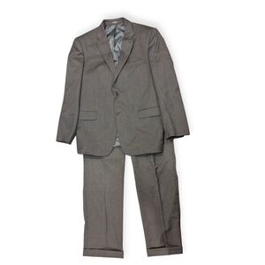 Jones New York Elements Men's Wool Gray Suit Size R44 Pleated Pants 36x30 Formal